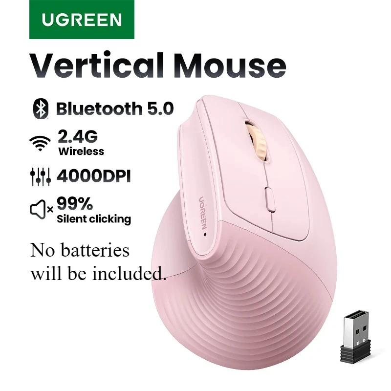 UGREEN Bluetooth 2.4G Vertical Wireless Mouse  Ergonomic 4000DPI 6 Mute Buttons Vertical Wireless Mouse  MacBook Tablet Laptops