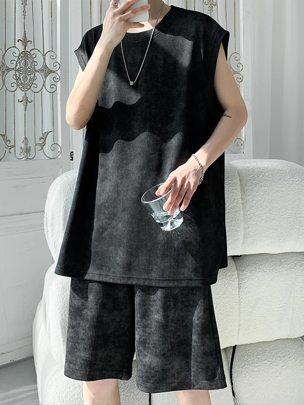 

Мужской летний спортивный комплект American Dyed: дышащий повседневный свободный жилет из ледяного шелка и модные шорты из полиэфирного волокна