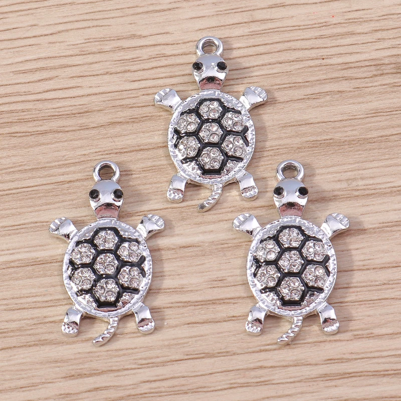 10pcs 16x28mm Cartoon Crystal Animal Turtle Charms Pendants for Making Earrings Bracelet Necklace DIY Crafts Jewelry Findings