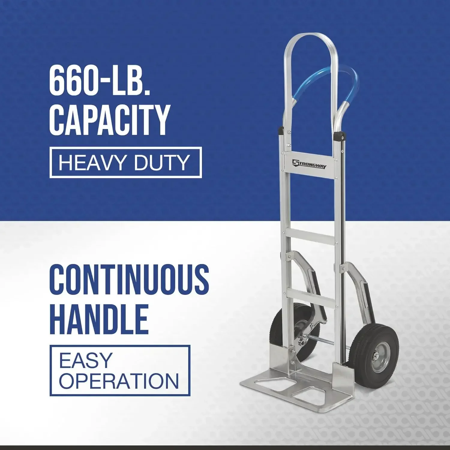 Continuous Handle Aluminum Hand Truck Stair Skid Moving Dolly 660 Lb Capacity 18in Wide Toe Plate 10in Polyurethane Wheels