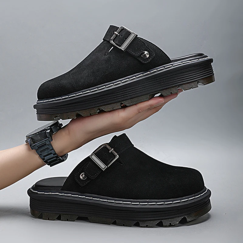 

Men Slippers Flat Wedge Heel Square Toe Shallow Mouth Men's Casual All-match Outdoor Sports or Indoor Home Shoes 2025 Fashion