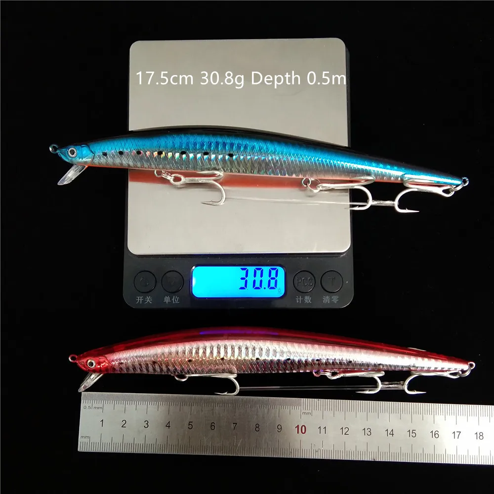 Swolfy 17.5cm 30.8g Floating 0.5m Long Casting Sinking Saltwater Minnow Sea Fishing Lure Artificial Large Hard Baits