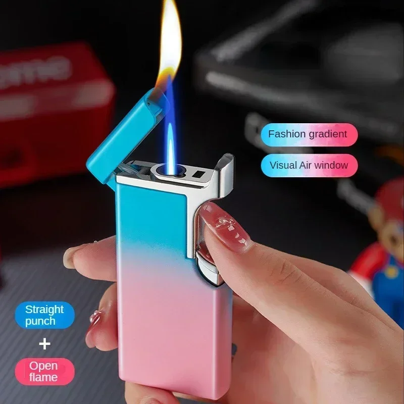 

Personalized Portable Dual Fire Windproof Lighter Transparent Air Chamber Metal Direct Spray Blue Flame Open Fire Conversion