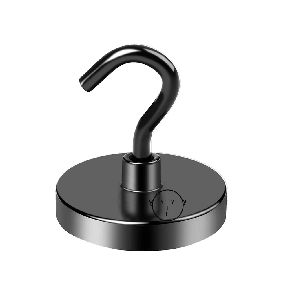 Black ultra strong neodymium magnetic hook magnetic hook heavy-duty epoxy resin coating suitable for office home kitchen and WD