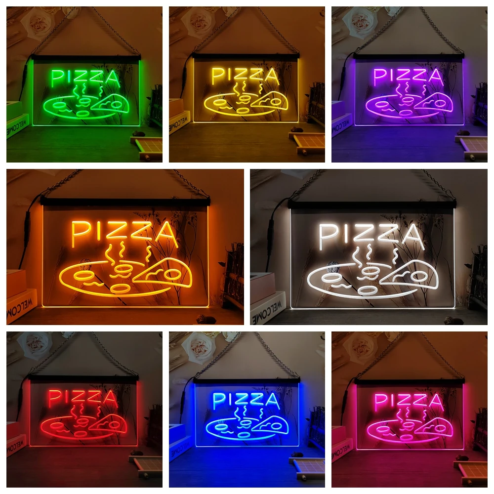 OPEN Hot Pizza cafe Restaurant 3D Carving LED Neon Sign Wall Art for Home,Farmhouse,Room,Bedroom,Office Decor,Unique,