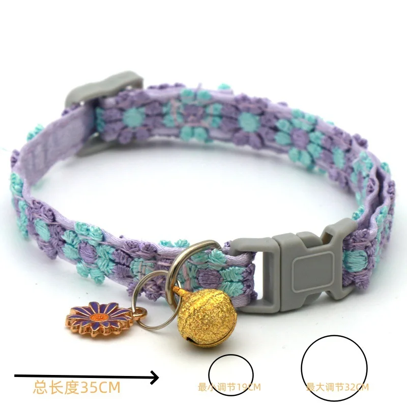Modisches Regenbogen-Blumen-Katzenhalsband mit Glocke, Kätzchen- und Welpenhalskette, Verstellbare Schnalle, Buntes Spitzen-Kätzchenhalsband, Hundezubehör – Detail 2