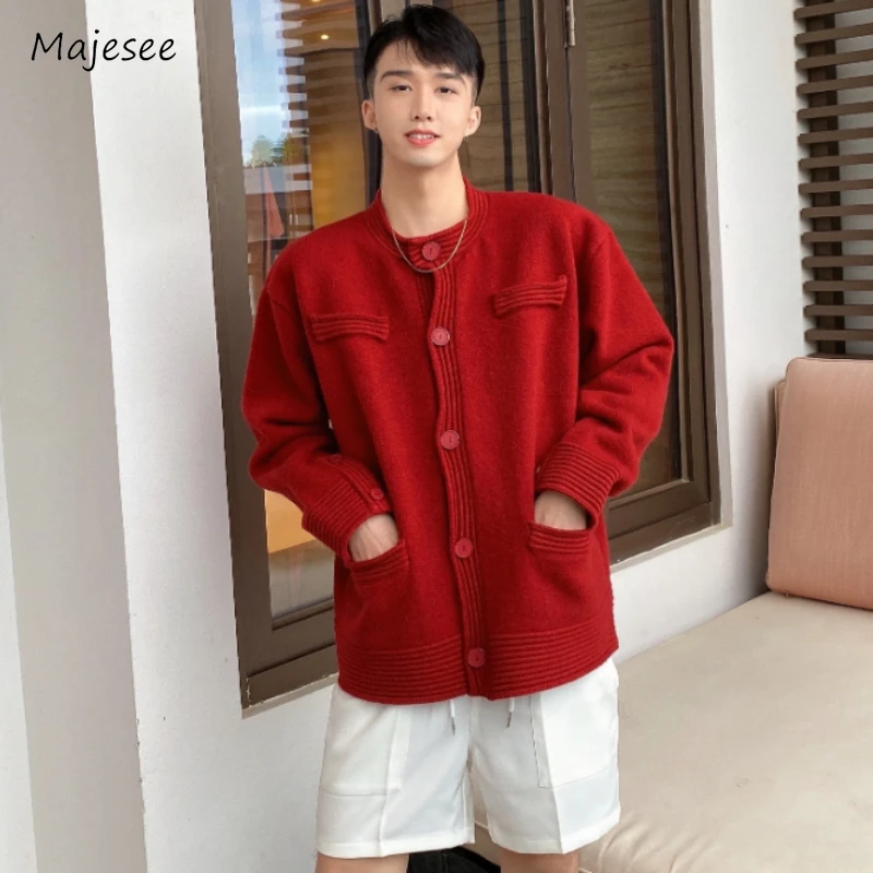 Men Cardigan Pure Color Baggy Cozy Soft Warm Blocking Outwear Couple Daily Korean Style Fashion Simple Streetwear Handsome 2023