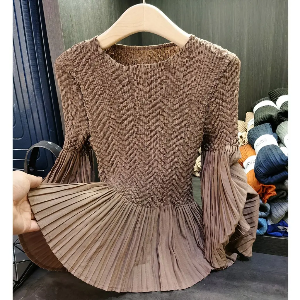 

Women's Puff-Sleeved Pleated Top Pure Color Slimming Elegant Workwear Western-Style Shirt Versatile Summer New Arrival