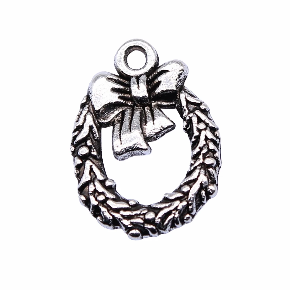 WYSIWYG 20pcs 16x12mm Antique Silver Color Bow Wreath Charms Pendant For Jewelry Making DIY Jewelry Findings