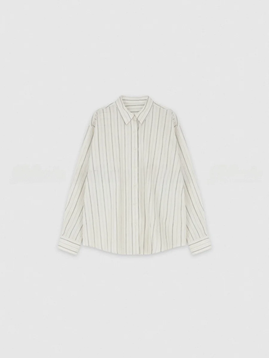 

Monic Moia 24 Spring Vintage Irregular Button Design Long Sve Stripe Versatile irt Casual Sle Loose Fit Faionable