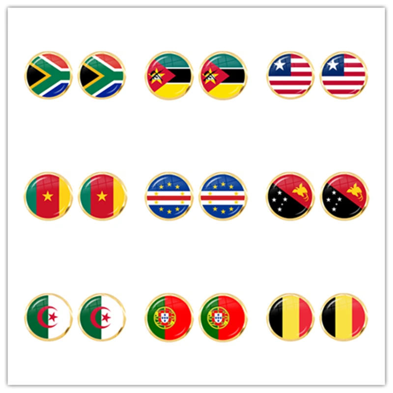 Bandera Nacional para mujeres, pendientes de tuerca de Sudáfrica, Guinea, Guinea, Senegal, Cabo Verde, patua, Nueva Guinea, Argelia, Bélgica, Portugal
