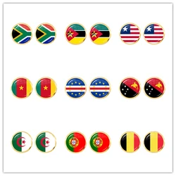 National Flag South Africa,Mozambique,Liberia,Cameroon,Cape Verde,Papua New Guinea,Algeria,Belgium,Portugal Stud Earrings Women