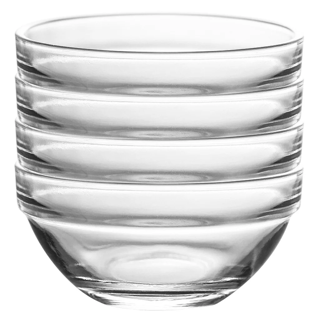 

4Pcs Molded Glass Bowls Stackable Thick Clear Food Containers Dessert Serving Bowls Microwave Refrigerator Safe