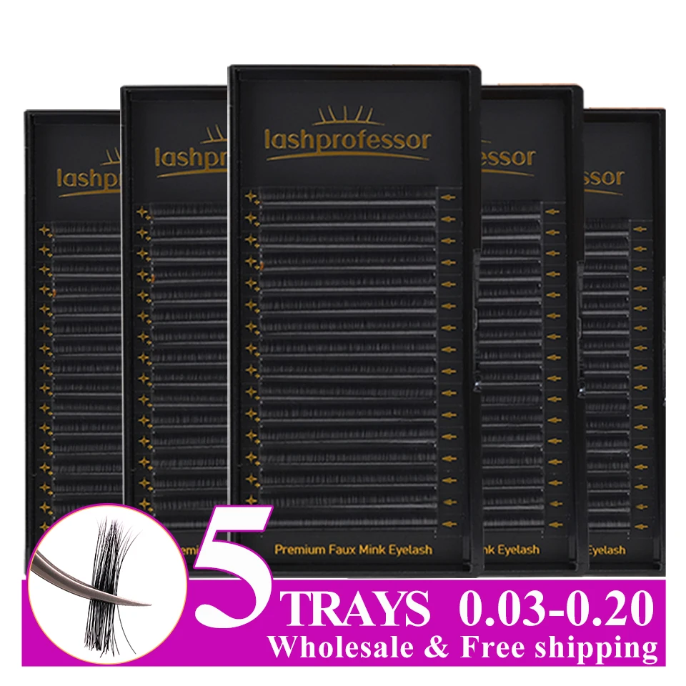 

5 Trays Lashprofessor False Eyelashes Extension Individual Russian Volume Cashmere Lash Extension Lower/Regular/Long Silk Lashes