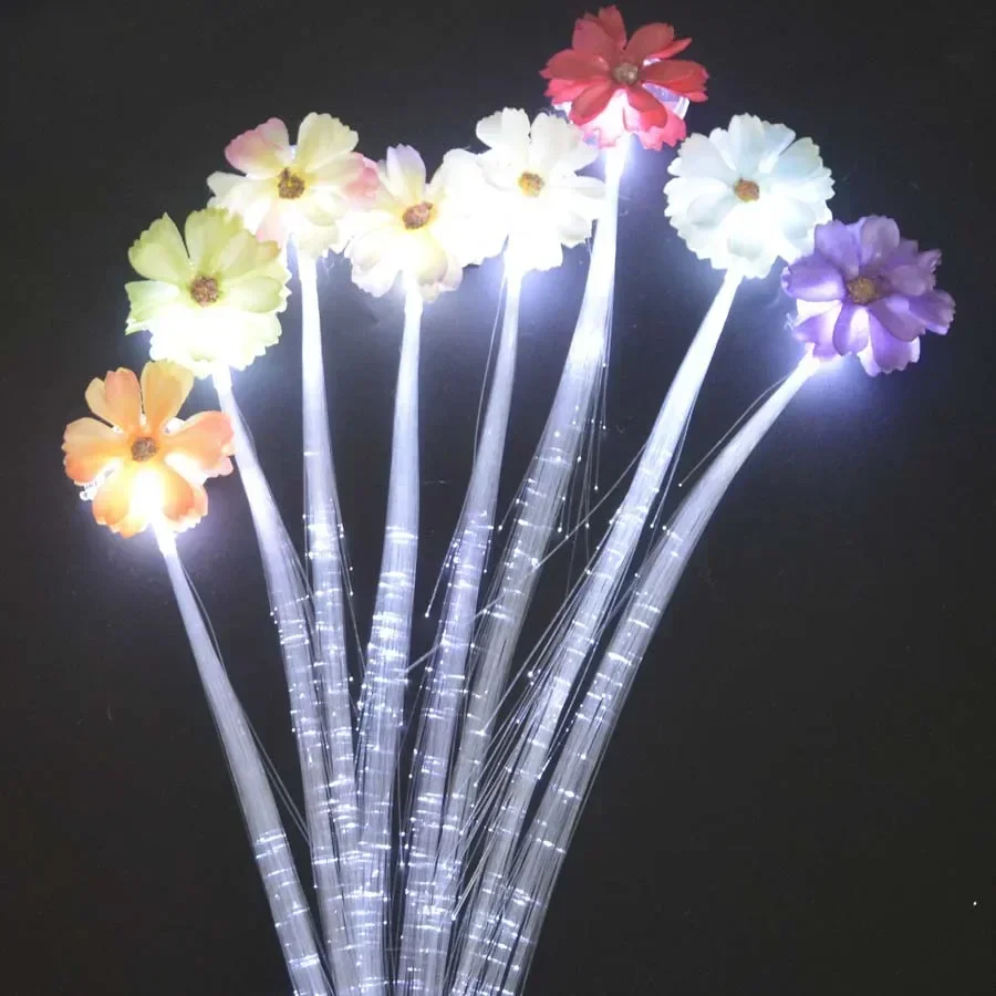 

30pcs Glow LED Party Light Up Flower Fiber Optic Wire Hairpin Silk Flash Braid White Hair Clip Birthday Bar Wedding Festival