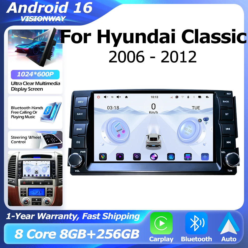 Wireless CarPlay For Hyundai Classic Santa Fe 2 2006-2012 Car Radio Android 16 Lntelligent Multimedia Player Auto WIFI