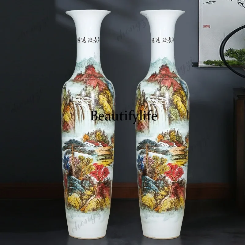 D80 Jingdezhen ceramics floor-to-ceiling large vase hand-painted pastel living room decoration porcelain vase ornament