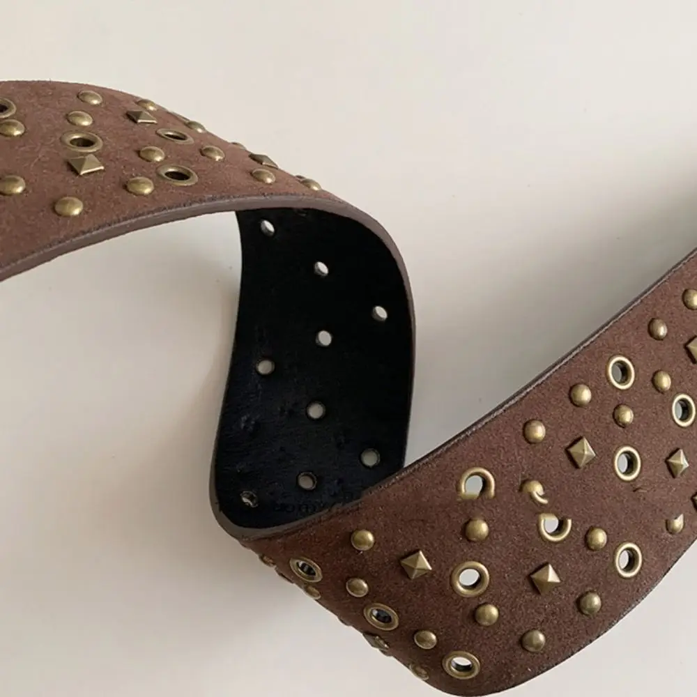 الرجعية برشام راعية البقر حزام Harajuku الجلد المدبوغ واسعة حزام قابل للتعديل الجمالية بولي حزام حزام جلد الملابس والاكسسوارات