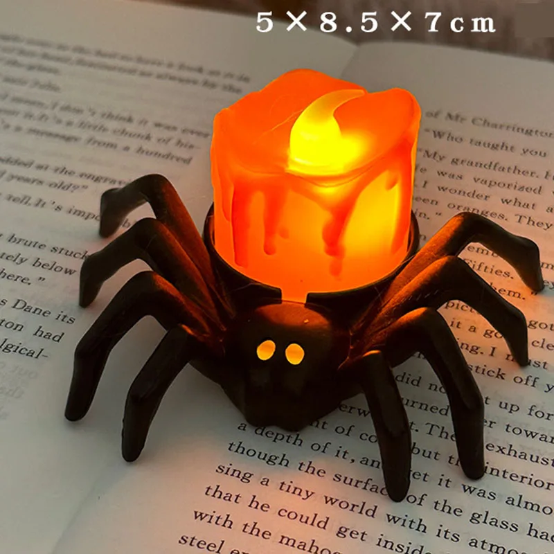 Haunted House Halloween Party Decor Horror Props Halloween Decorations LED Candle Light Plastic Spider Pumpkin Lamp For Home Bar