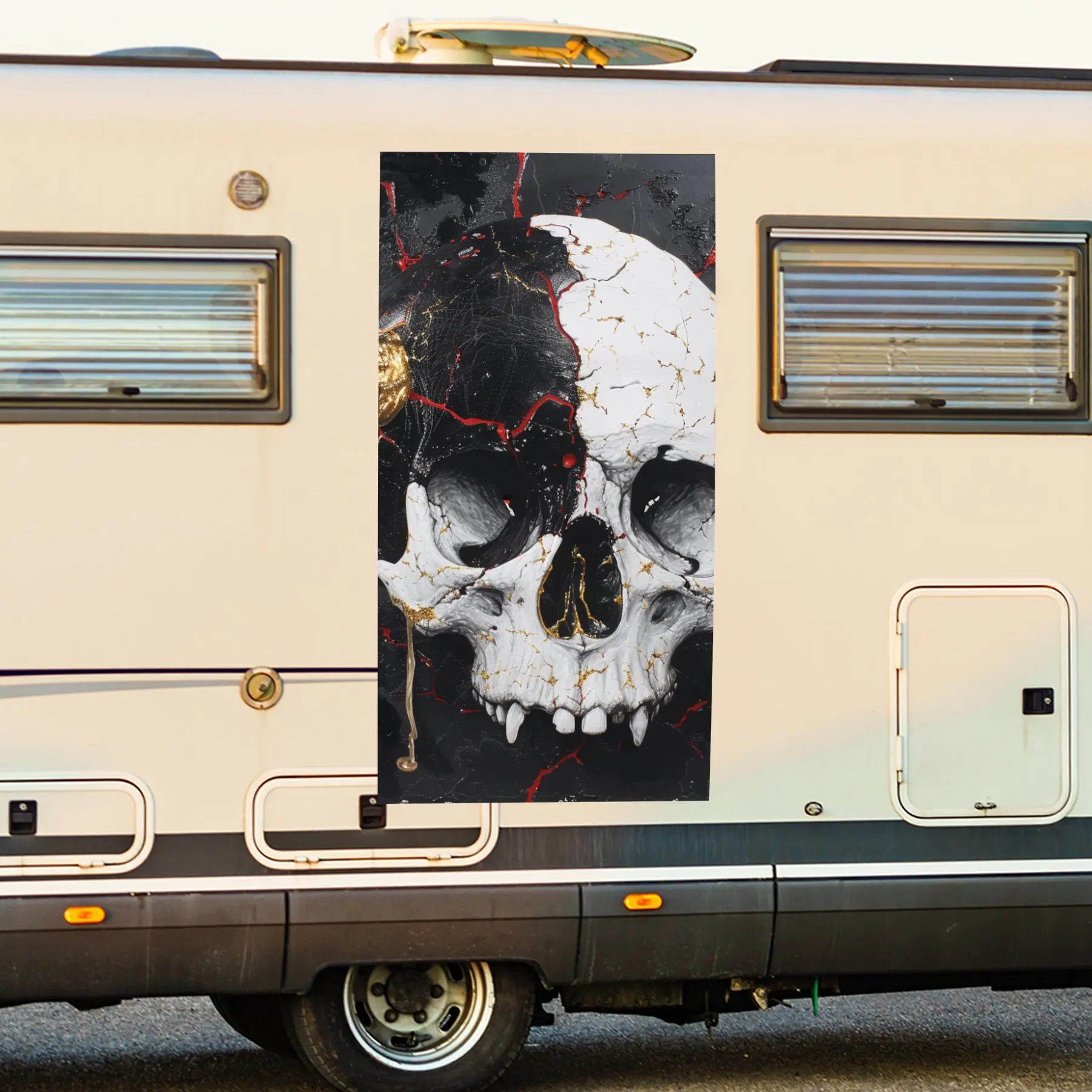 

Темная двухцветная виниловая наклейка с черепом для двери автомобиля на колесах, водонепроницаемые самоклеящиеся виниловые наклейки, декоративная защита автомобиля