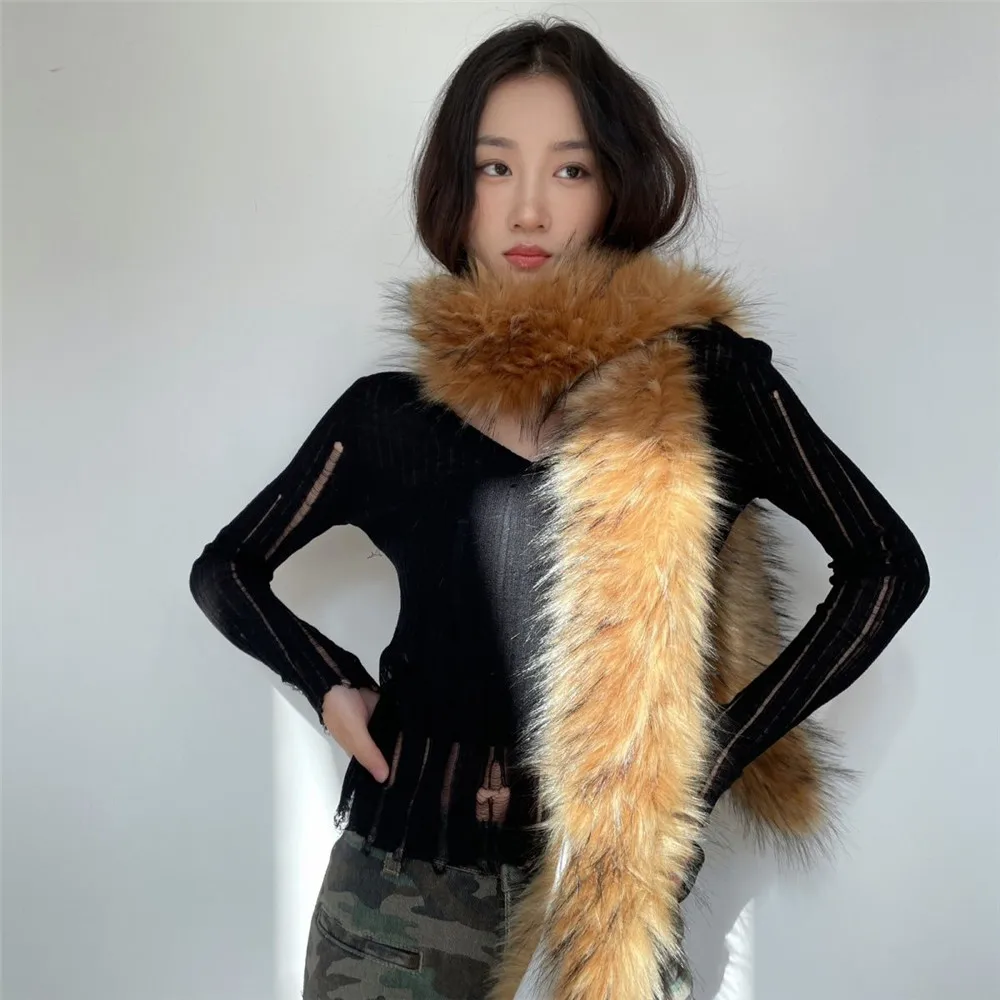 Sweet and cool millennial spicy girl style imitation fox fur long warm scarf imitation fur thickened fashionable fur scarf