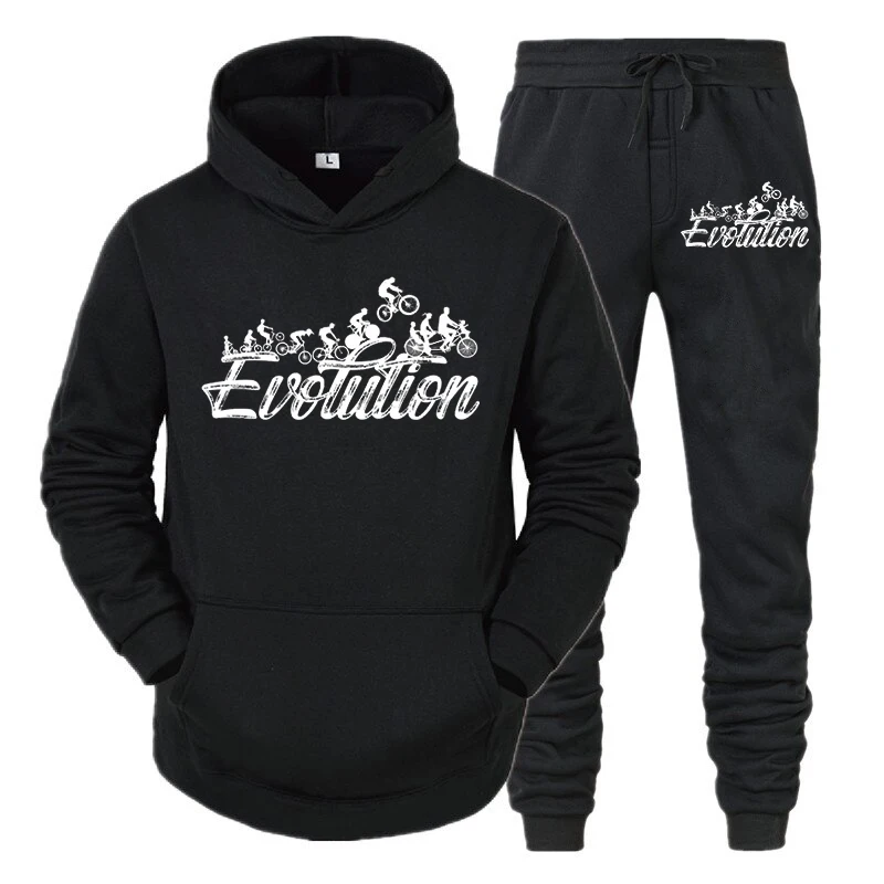 Biking Lover Gift Hoodie Suit Men Biking Evolution Graphic Sweatshirt 2 Piece Set Mens Designer Clothes Bicycle Evolution Hoodie