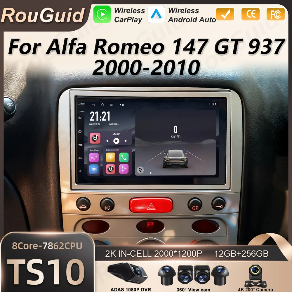 Android 16 Auto Car Radio For Alfa Romeo 147 GT 937 2000-2010 Carplay Multimedia Video Player Stereo DSP GPS Navigation BT Wifi