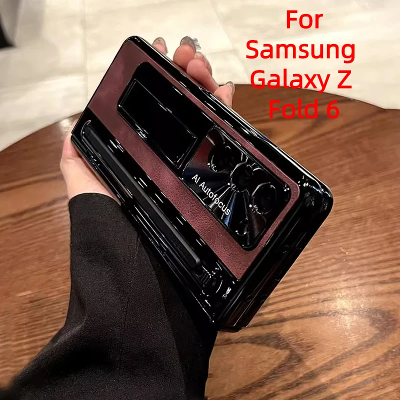 

Кожаный чехол Z Fold для Samsung Galaxy Z Fold 4 5 с S-образной защитой экрана, шарнирный складной кронштейн, слот для ручки Fold5 Fold4