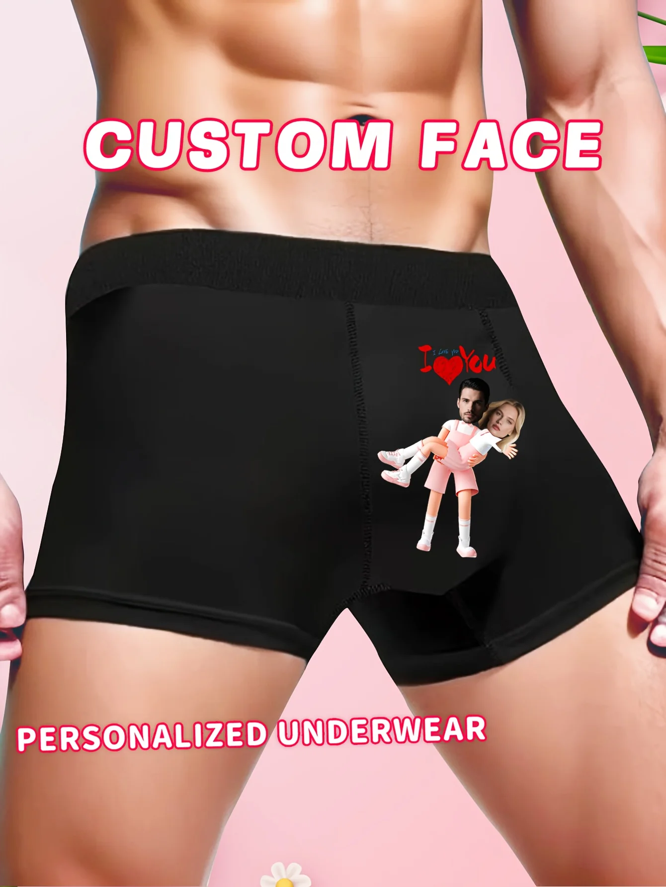 Customizable Men'S Boxer Briefs with Personalized Photo & Heart Design - Comfortable, Seamless, Stretchy Underwear