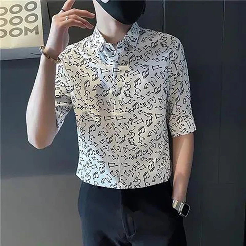 Fashion Lapel Button Printed england Shirts Men Clothing 2024 Spring Summer New Loose All-match Tops Casual Shirts