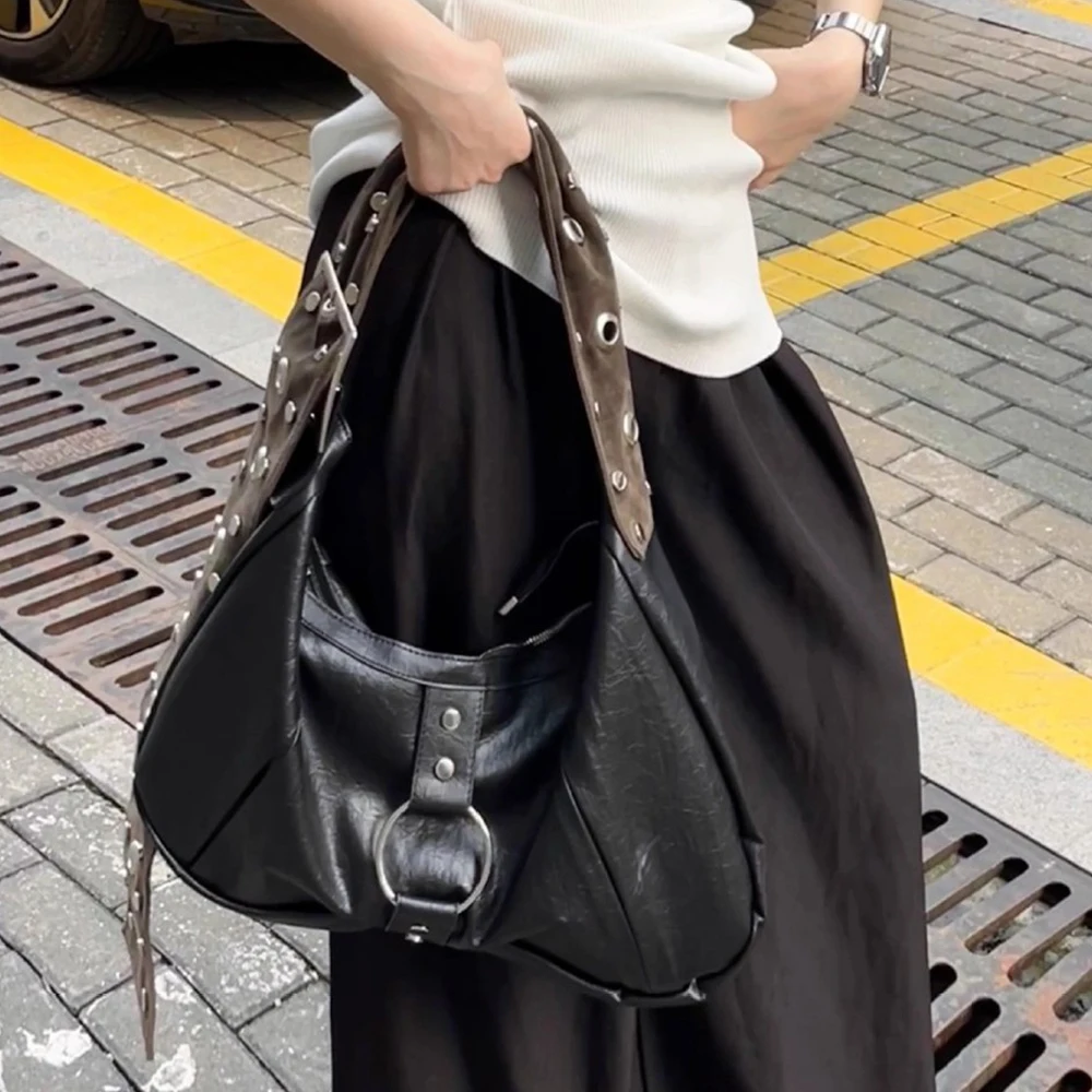 

NEW Large Capacity Women Shoulder Bag Studded with Rivet Hobo Tote Bag Wide Strap Crossbody Bags Overlarge Handbags Shopper Bags