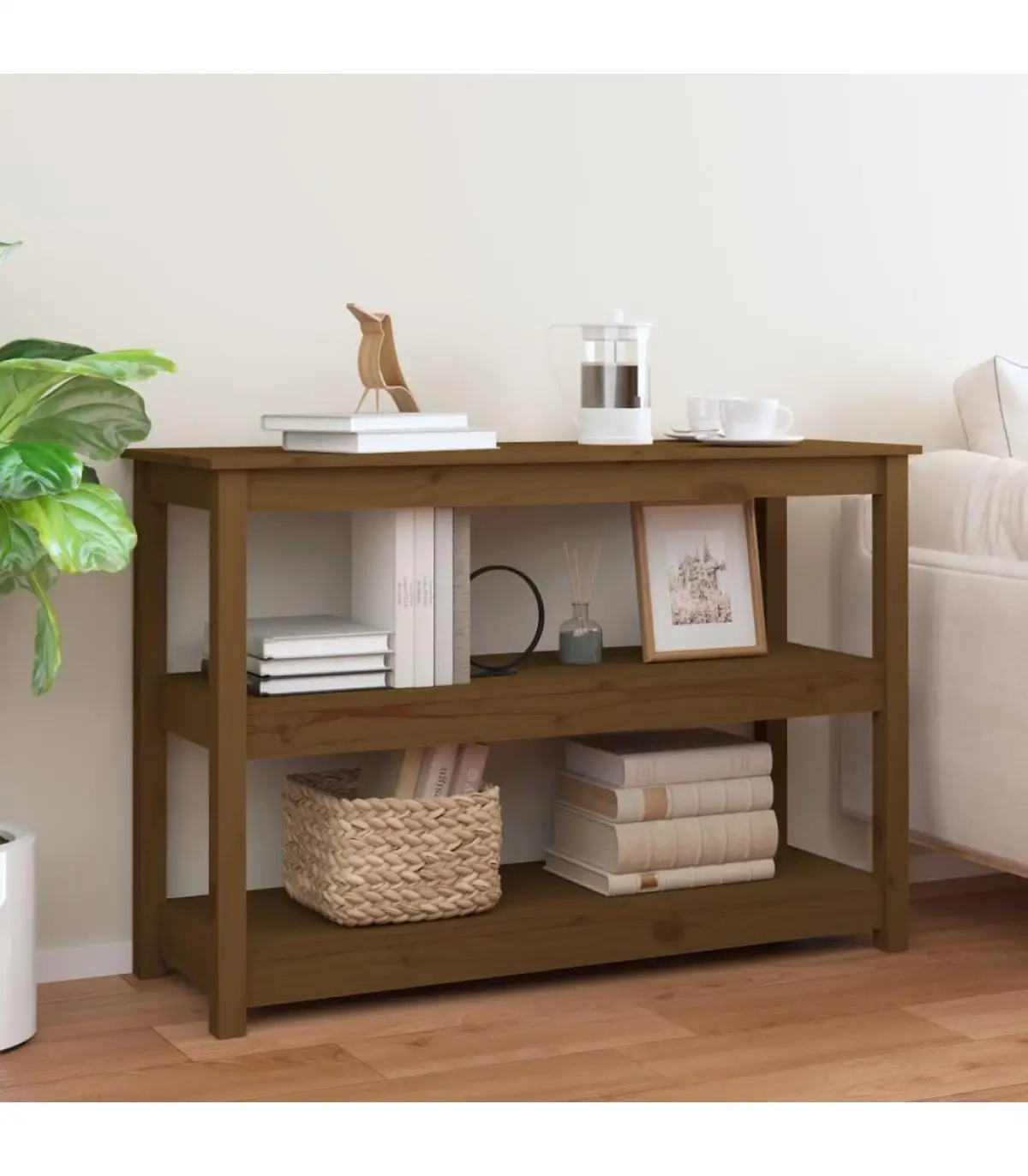 110x40x74 cm pine brown solid wood console side tables