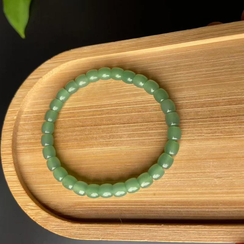 Hetian Jade Plain Jasper Old Material Direct Cut Light Green Single Circle Bracelet