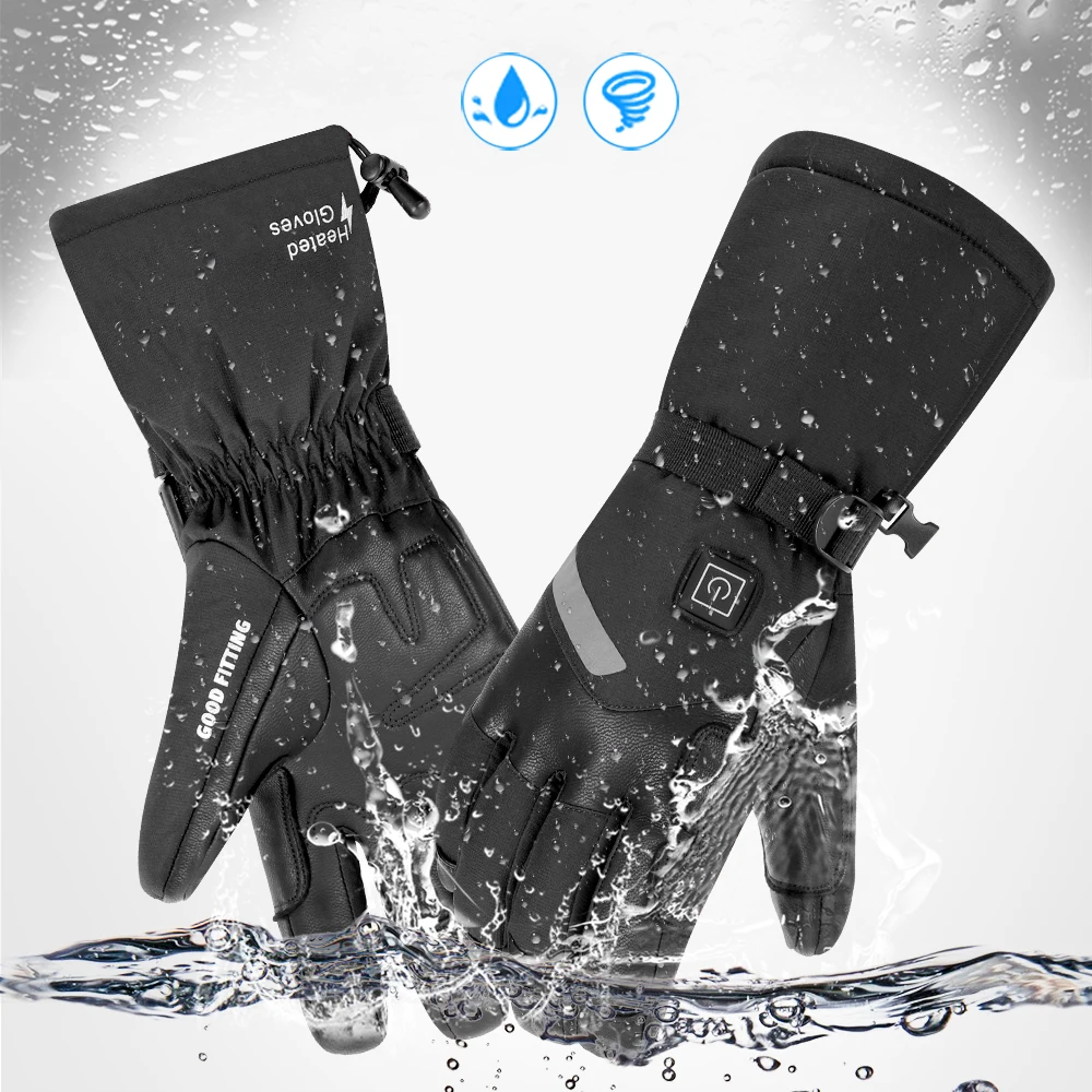 Winter Motorcycle Heated Gloves Men Waterproof Thermal Electric Heating Gloves Touch Screen Battery Powered Skiing Gloves