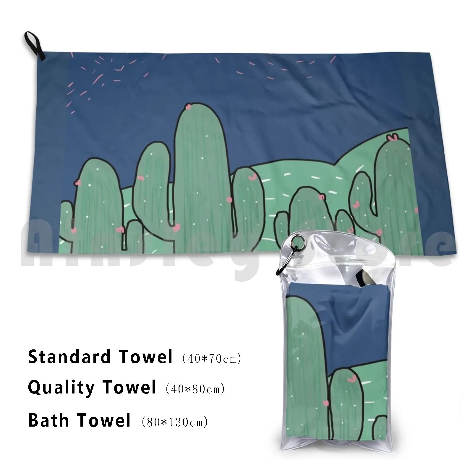 Towel Cactus Land At Night Digital Drawing Heart Wind Live 1661 Cactus Land Forest Love