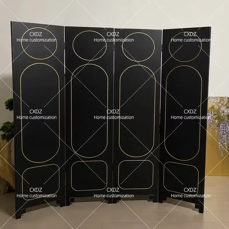 Custom Black Background Lacquer Painting Vase Chinese Screen Hand Painted Mobile Folding Room Divider for Living Room Bedroom