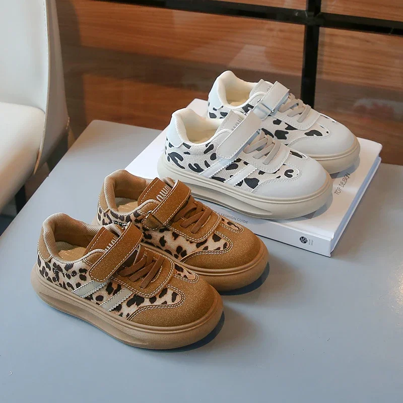 Zapatos deportivos de Tenis para Niños, zapatillas de suela suave antideslizantes con estampado de leopardo, zapatos de tablero para niños, moda de tendencia, Otoño e Invierno