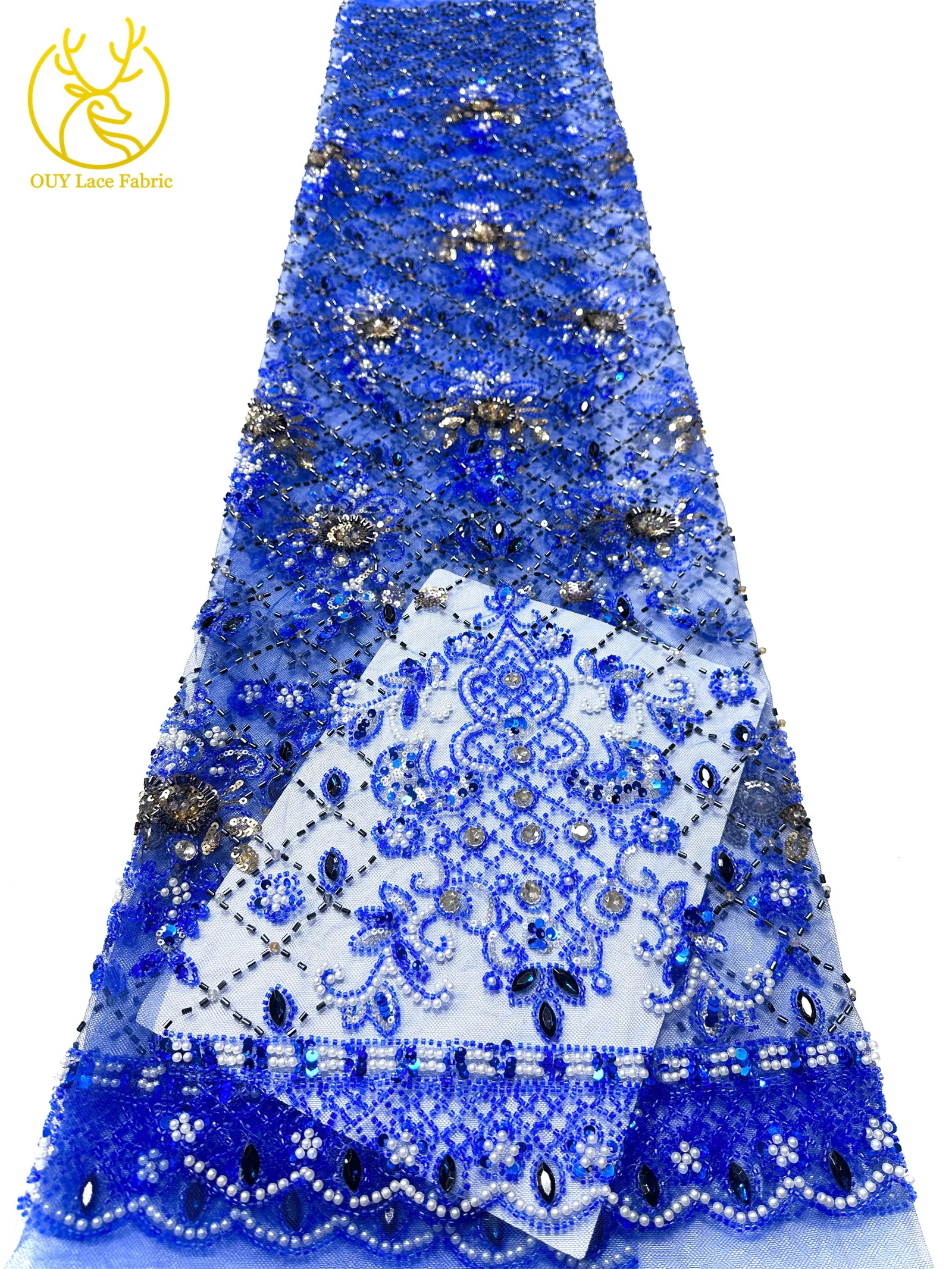 Lila afrikanischer Edelstein-Perlen-Spitzenstoff 2026 Luxuriöser französischer Pailletten-Spitzenstoff für Damen Brautkleid Hochzeitskleid Nähen 5 Yards – Detail 24