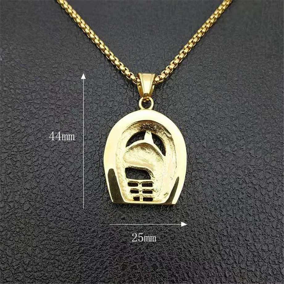 Punk Iced Out Bling Horseshoe With Horse Head Pendant Gold Color Stainless Steel Necklace For Men/Women Jockey Club Jewelry 2025 view 3