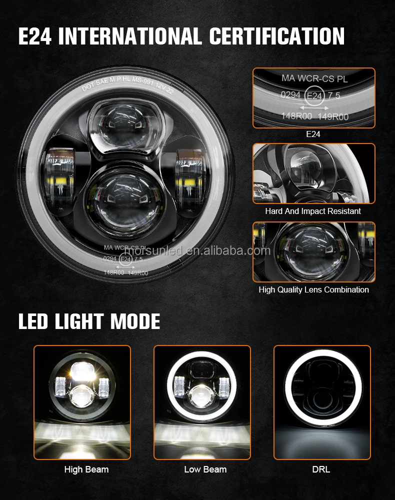 For Jeep wrangler JK 7'' led headlight black chrome Bright  headlamp for car accessories auto lighting systems