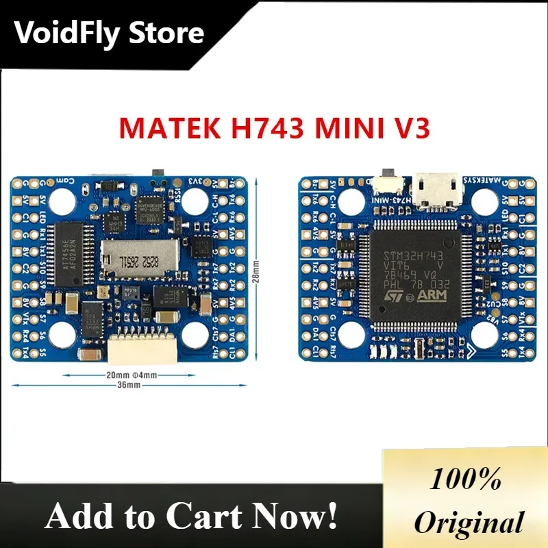 VoidFly MATEK H743-MINI V3 Flight Control ICM42688P ICM42605 Baro Blackbox 2-8S F7 FC for RC Multirotor FPV s Airplane