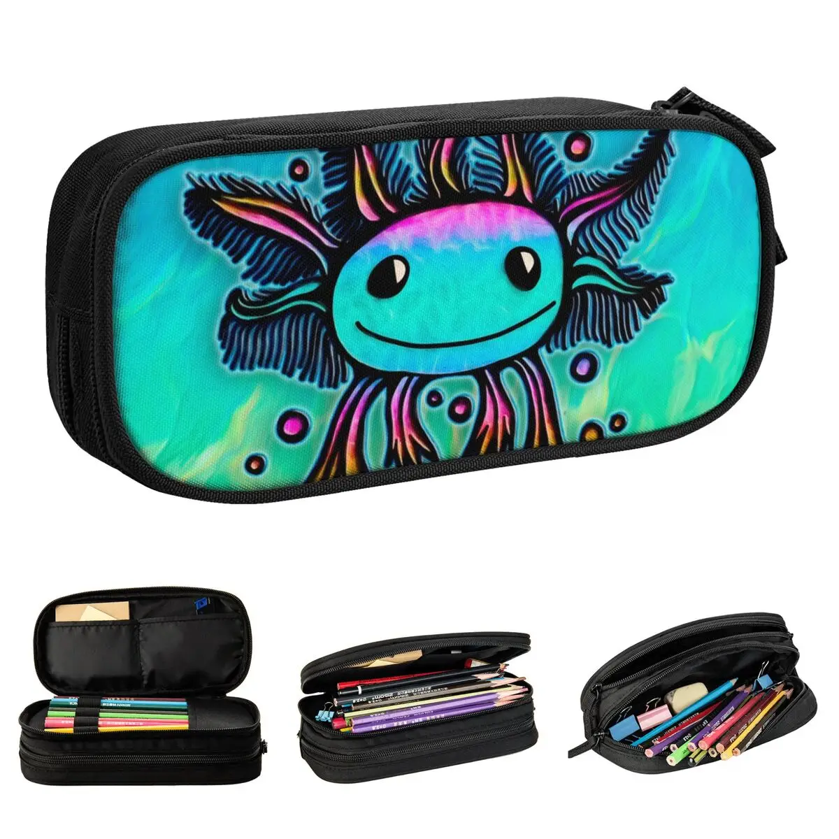 Cute Kawaii Axolotl Pencil Case Exotic Animal Pencil Box Pen Holder for Girls Boys Big Capacity Bags Students School Stationery