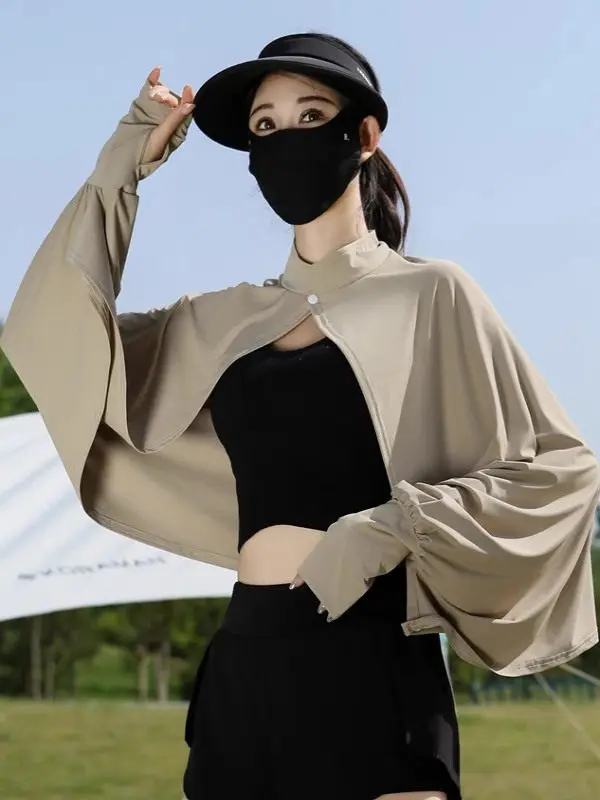 

Ice Silk Sun Protection Shawl Sleeve Cover One-Piece Cowl Neck Women's Summer Short Thin Outerwear Cycling Sun Protection Suit