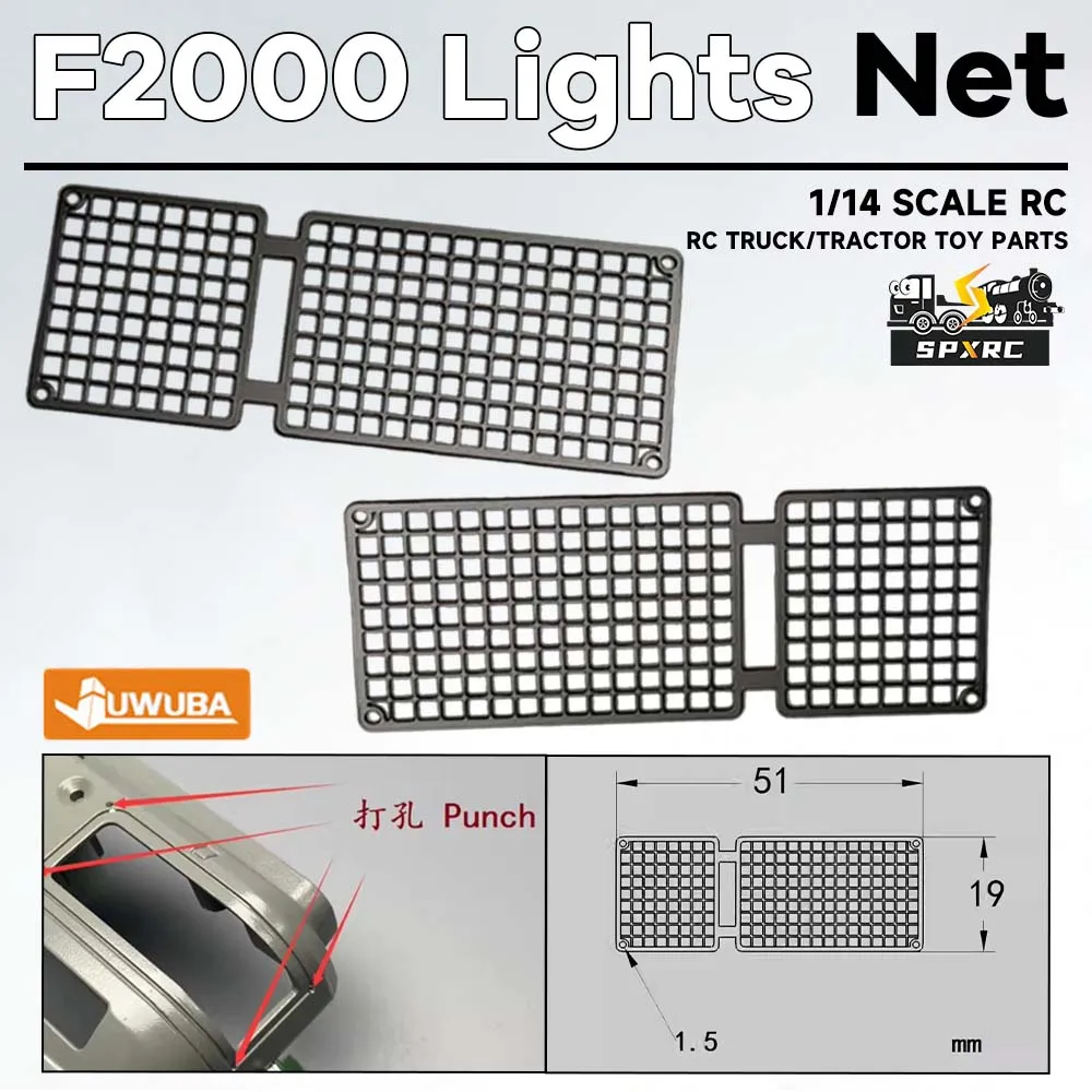F2000 Lights Net Stainless Steel Black 1SET For 1/14 Tamiyaa RC Dump Truck Tractor Engineering MANN JUWUAB DIY Toys Model Parts