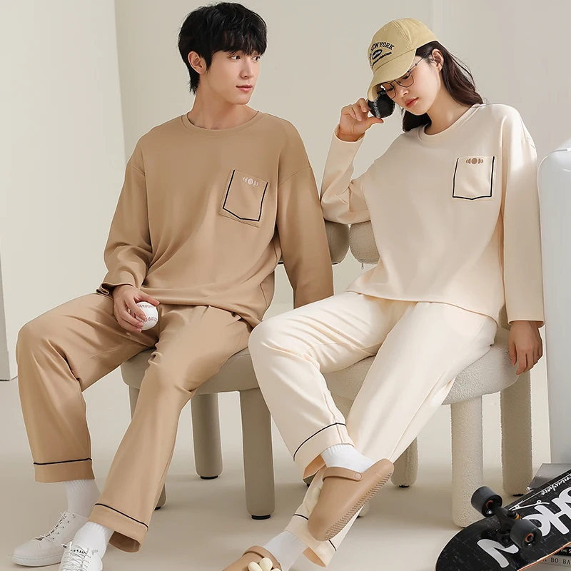 

Spring Autumn Knttted Couple's Pajamas Sets Teen Funny Pjs Cartoon Lovers Sleepwear Homewear Girls Pijamas Mujer Pyjama Fashion