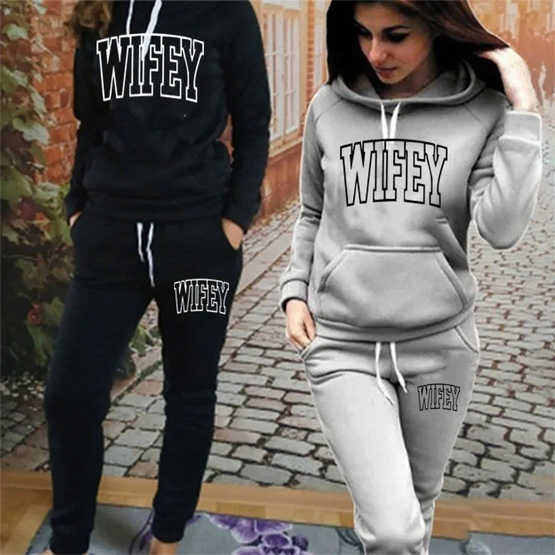 

Womans Tracksuit Two Piece Set Hooded Sweatshirts+Sweatpants Suit Lette Casual Jogging Pullovers Fashion Sports Outfits Clothing
