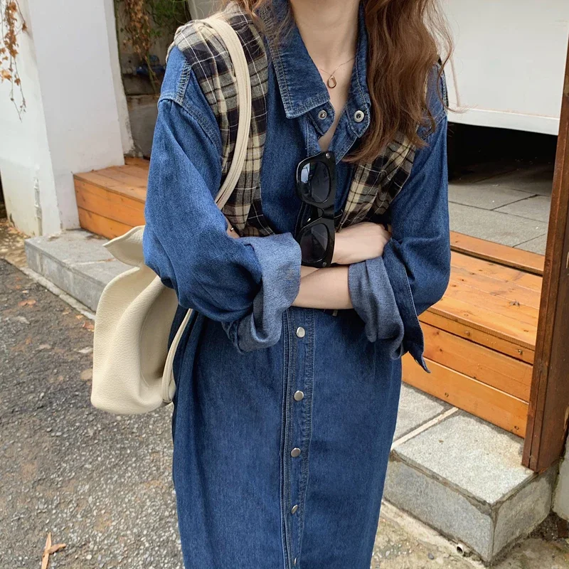 Shirt Dress Women Casual Long-sleeved Blue Denim Dress Pocket Elegant Denim Fashion Slim Denim Dress 2023 New Autumn and Winter