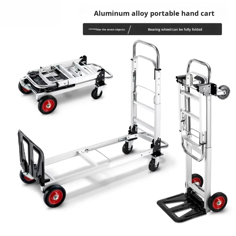 Handcart Aluminum Alloy Flatbed Silent Home Luggage Express Delivery Transportation Tool Multi Functional Portable Folding