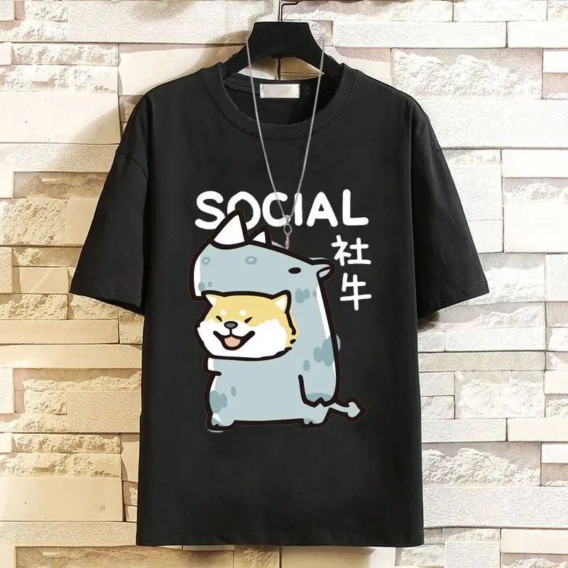 أنيمي لعبة الكرتون القط تي شيرت قصير نصف كم متعة القلق البقرة الاجتماعية عادية مستديرة الرقبة حجم كبير الصيف Trdy Ins نمط ل M