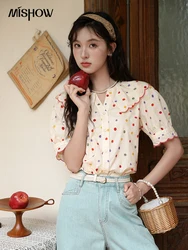 MISHOW Women's Colorful Polka Dot Shirt 2024 Summer Korean 100 Cotton Doll Neck Top Single Breasted V-neck ShirtS MXD28X1517